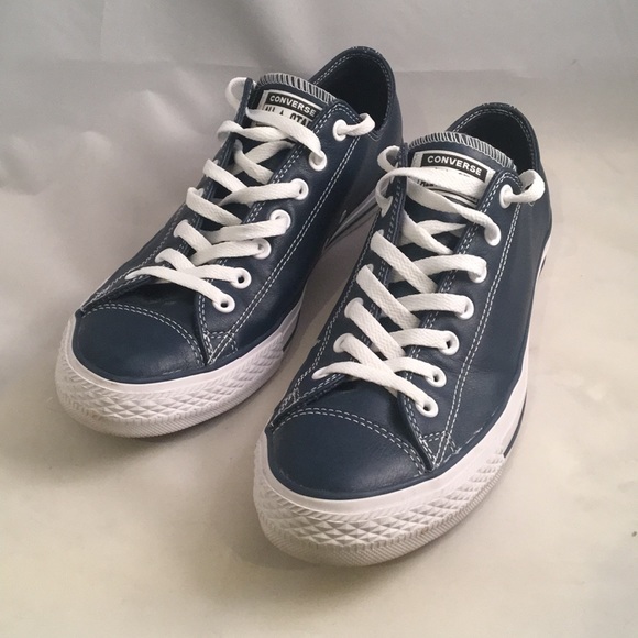 navy blue leather chucks